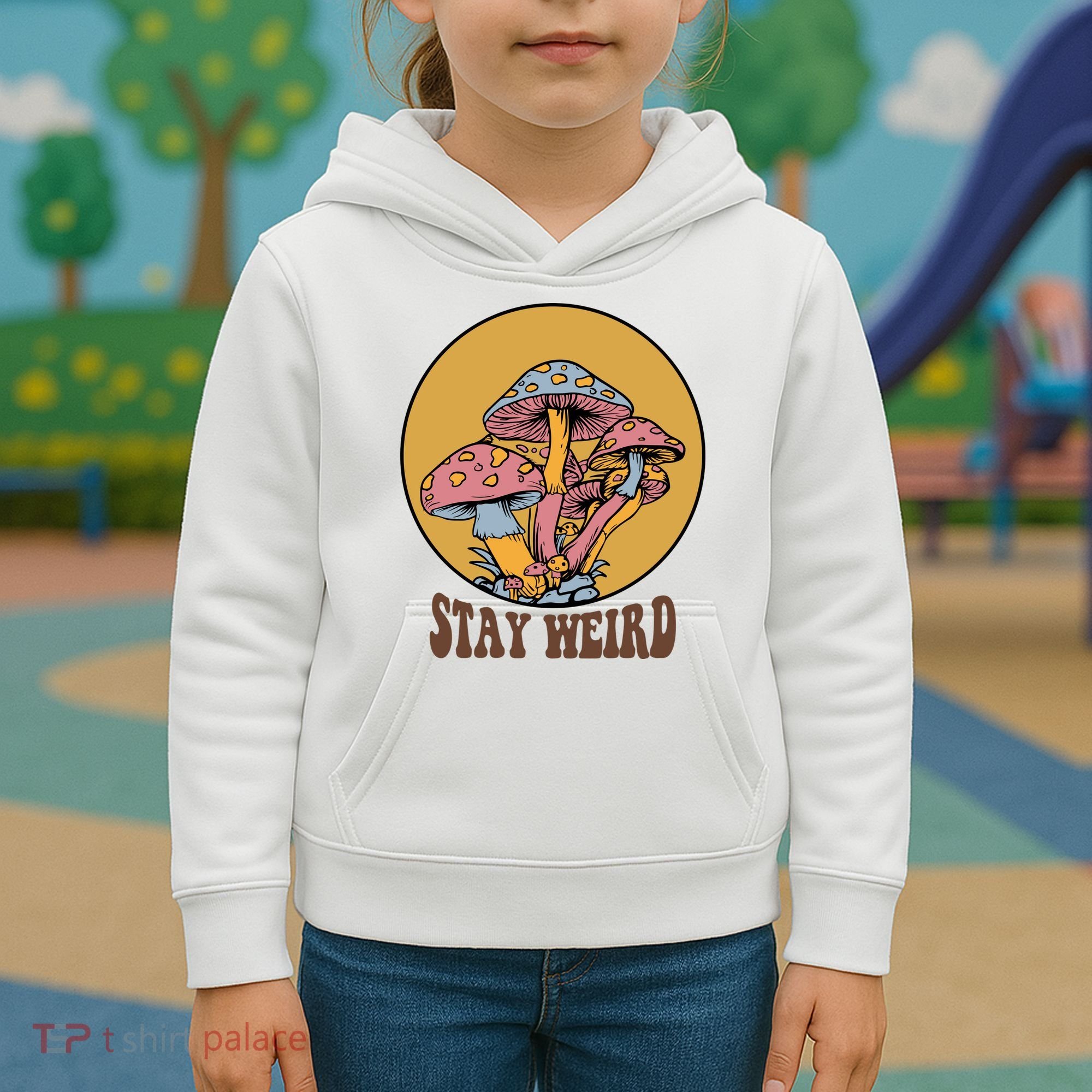 Funny Stay Weird Mushroom Meme Kids Hoodie