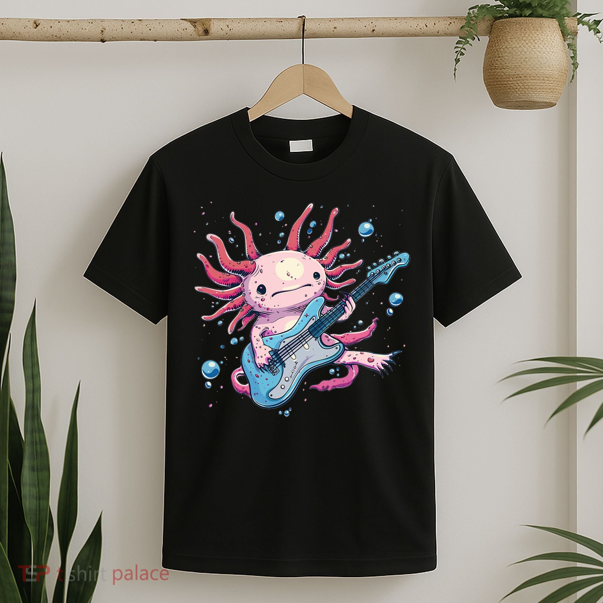 Funny Salamander With Guitar For Axolotl Costume Lovers T-Shirt