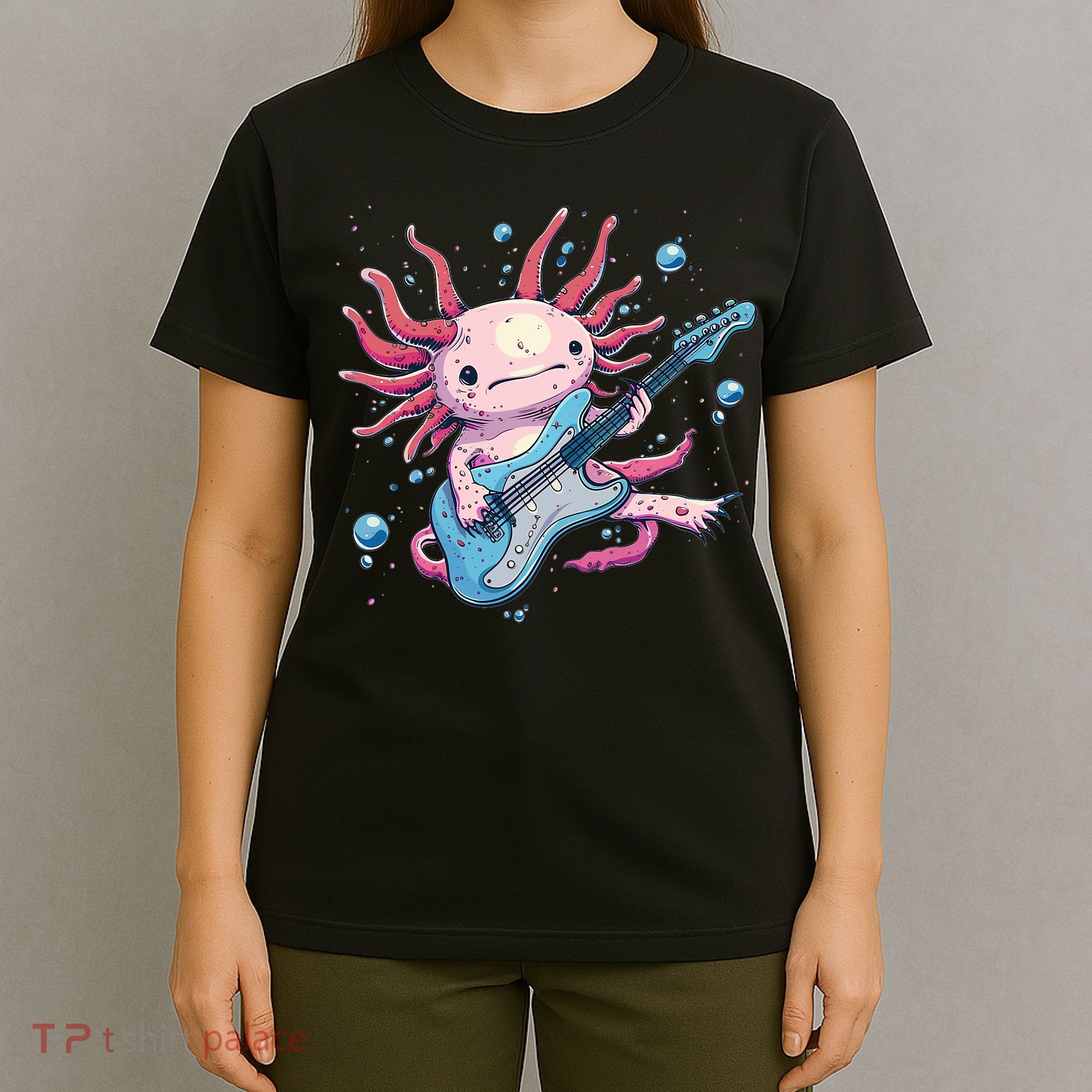 Funny Salamander With Guitar For Axolotl Costume Lovers T-Shirt