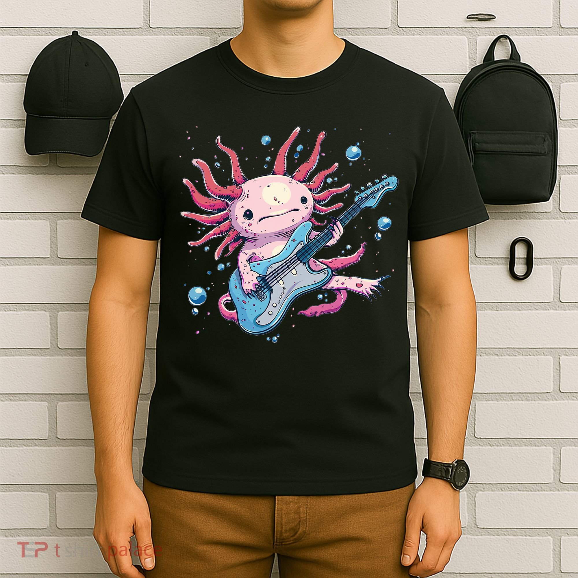 Funny Salamander With Guitar For Axolotl Costume Lovers T-Shirt