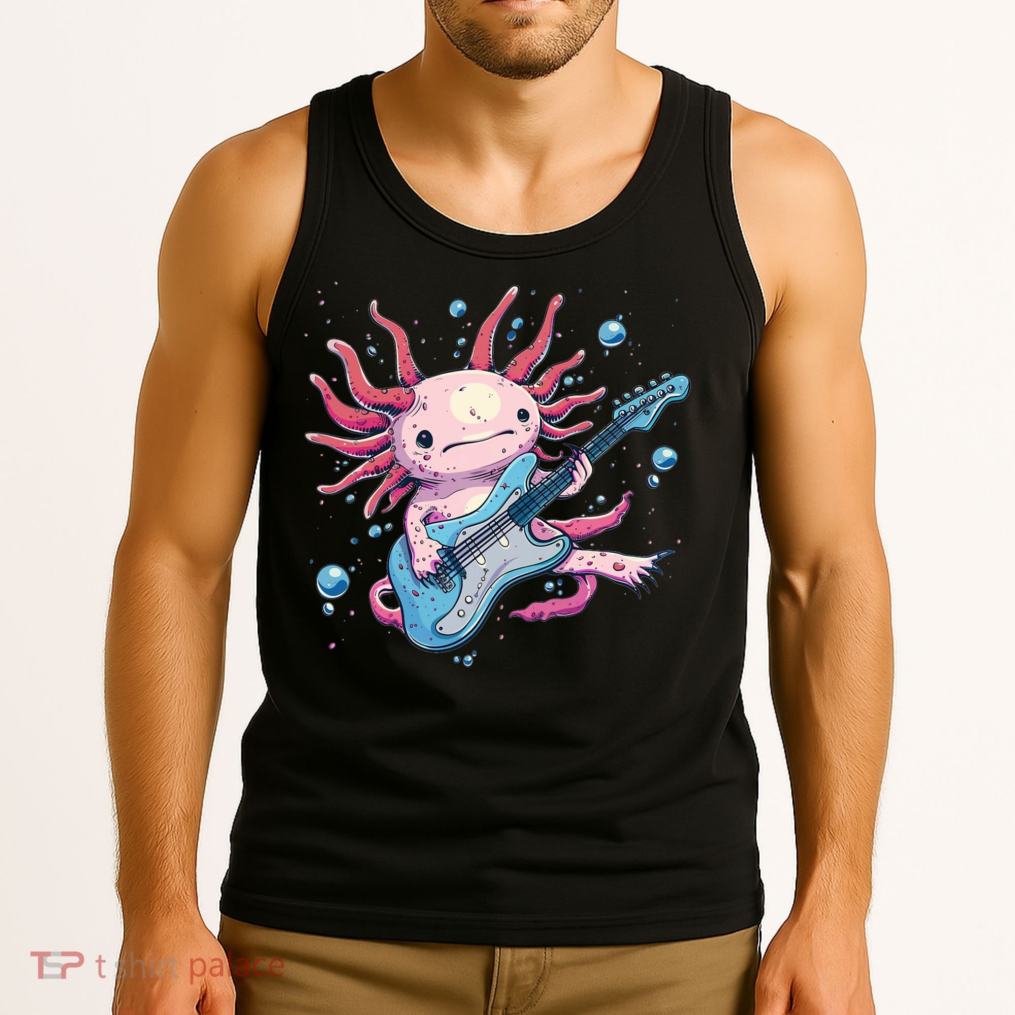 Funny Salamander With Guitar For Axolotl Costume Lovers Tank Top