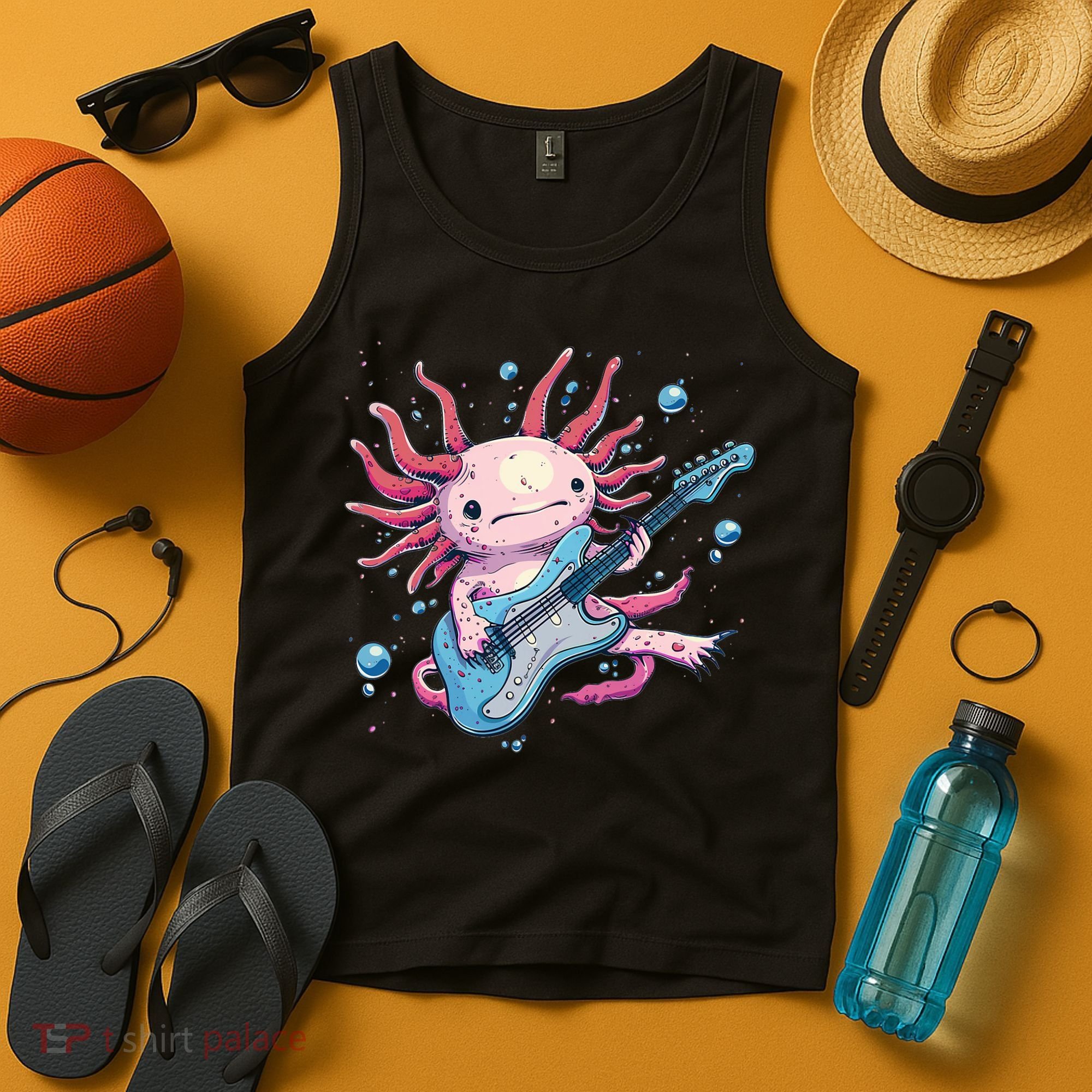 Funny Salamander With Guitar For Axolotl Costume Lovers Tank Top