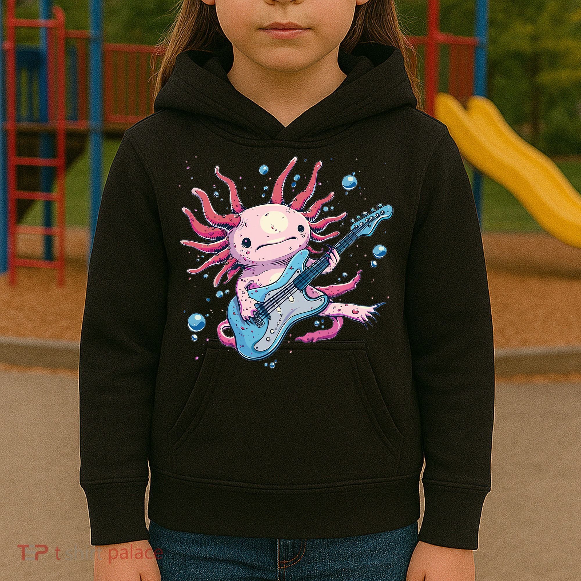Funny Salamander With Guitar For Axolotl Costume Lovers Kids Hoodie