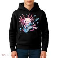 Funny Salamander With Guitar For Axolotl Costume Lovers Kids Hoodie thumb 4