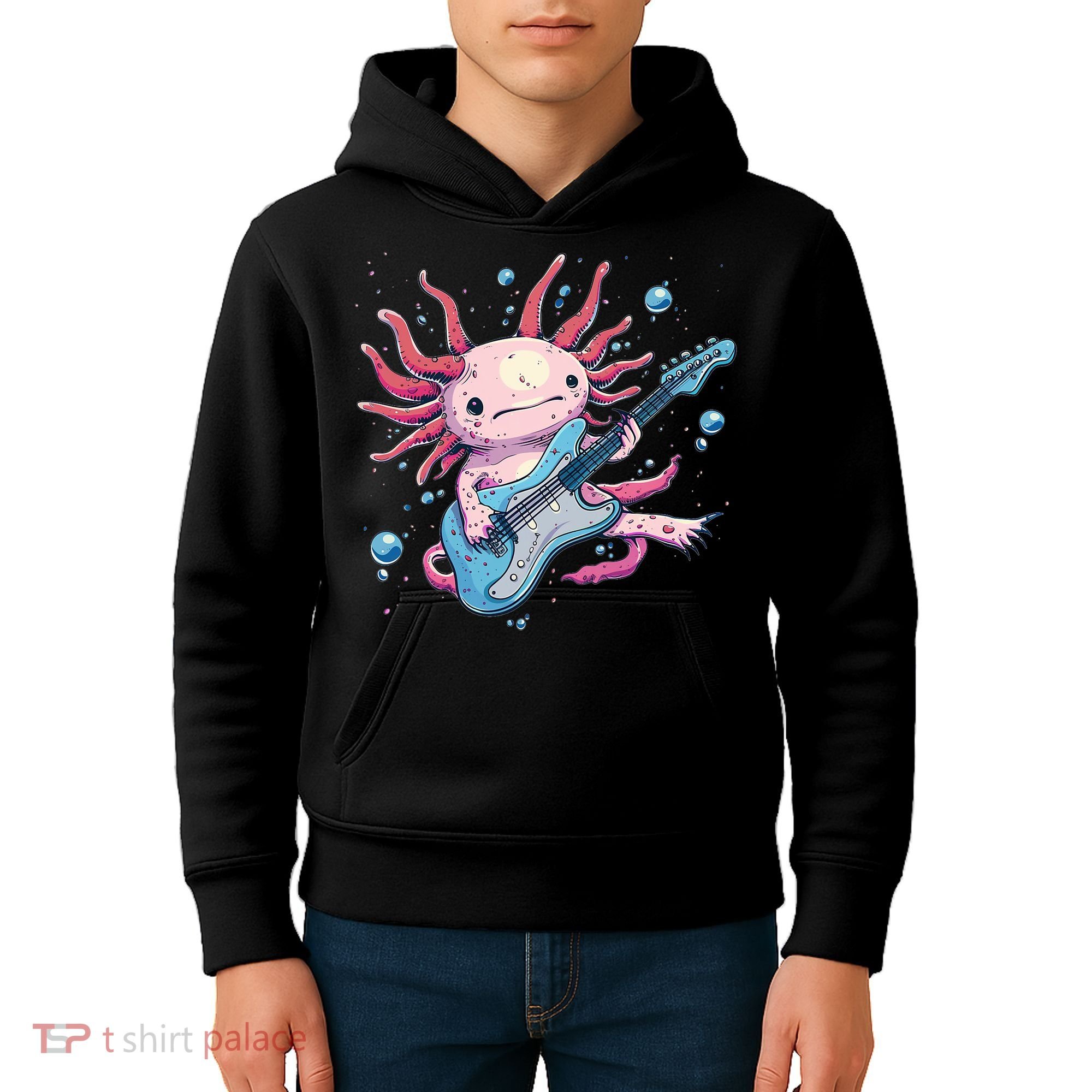 Funny Salamander With Guitar For Axolotl Costume Lovers Kids Hoodie