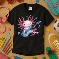 Funny Salamander With Guitar For Axolotl Costume Lovers Kids T-Shirt thumb 3