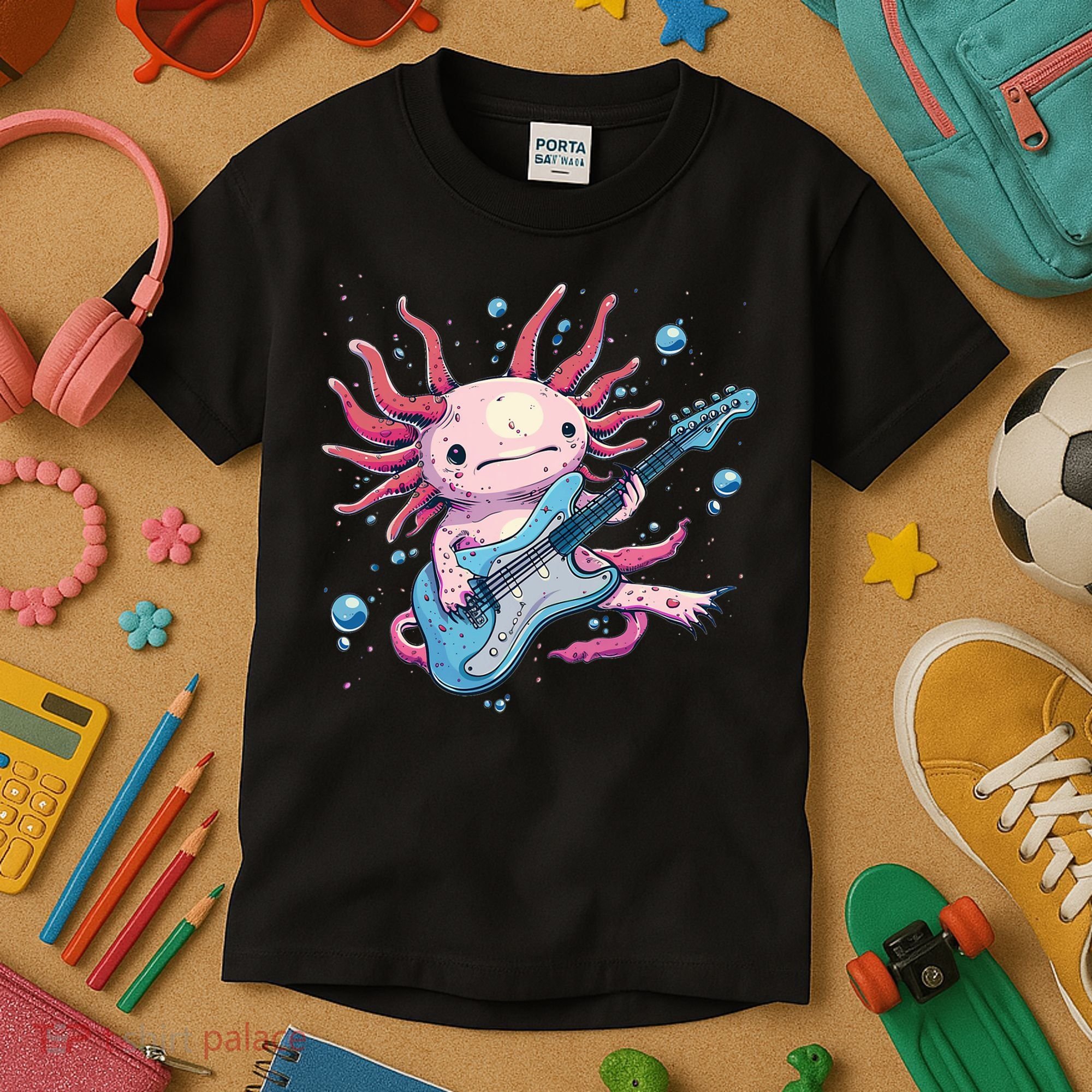 Funny Salamander With Guitar For Axolotl Costume Lovers Kids T-Shirt