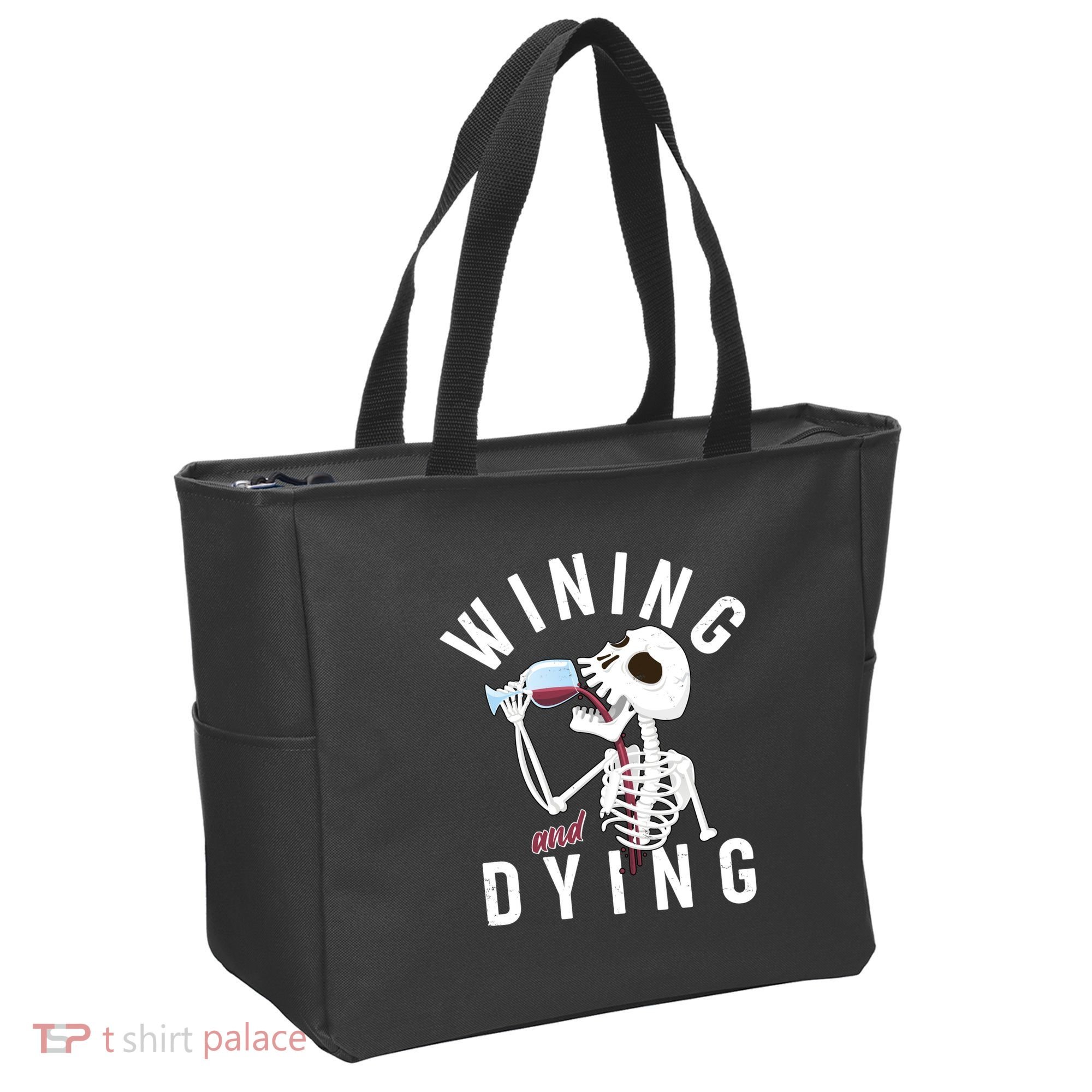 Funny Skeleton Wining And Dying Tote Bag