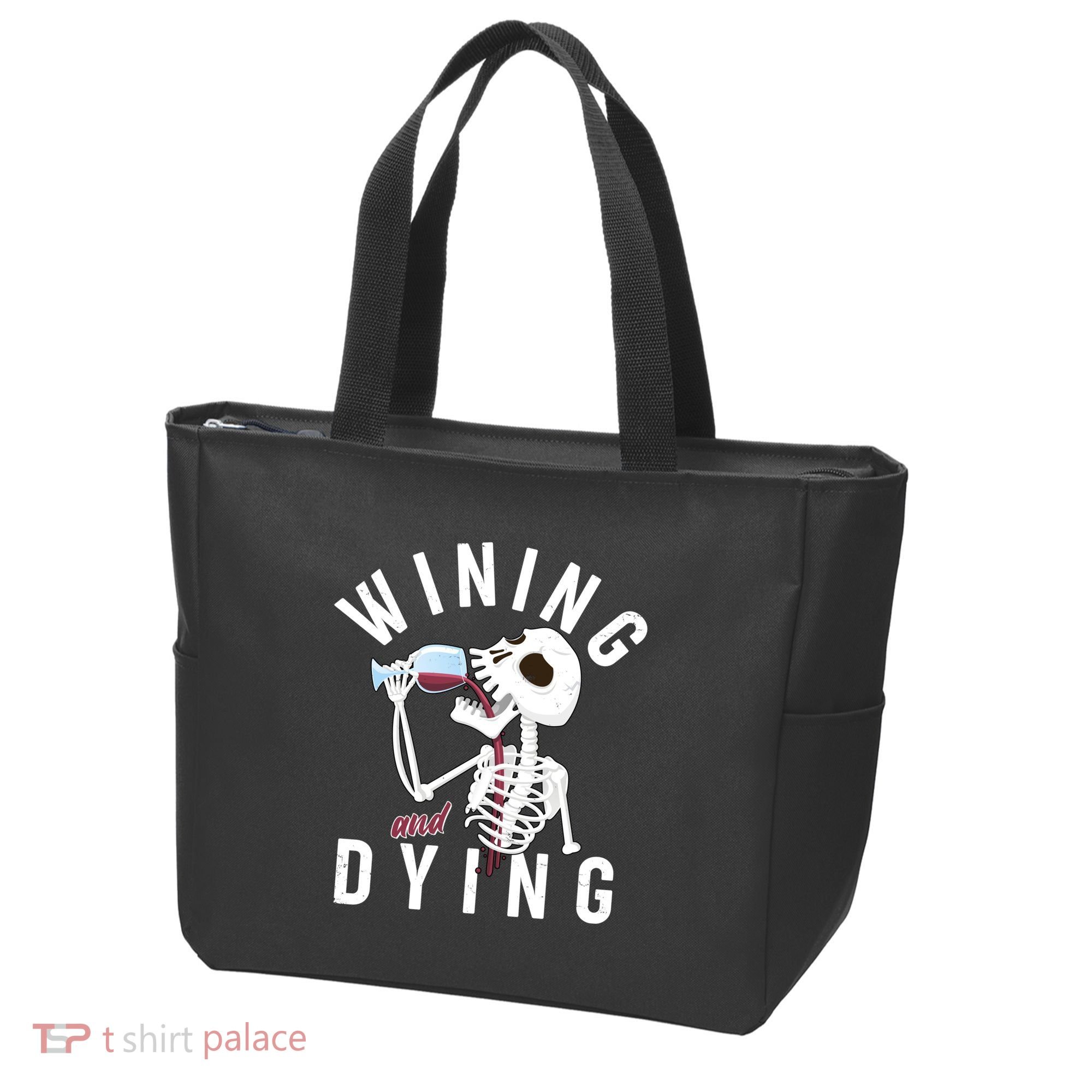 Funny Skeleton Wining And Dying Tote Bag