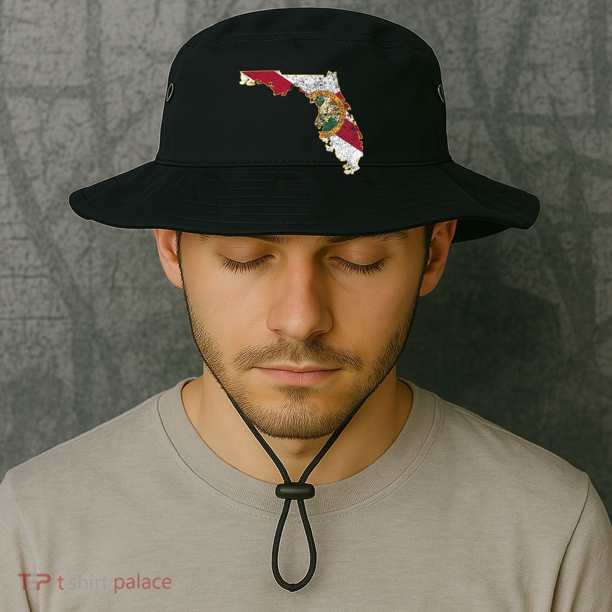 Florida State With Florida Shape Flag Bucket Hat