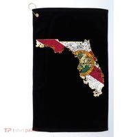 Florida State With Florida Shape Flag Golf Towel thumb 0