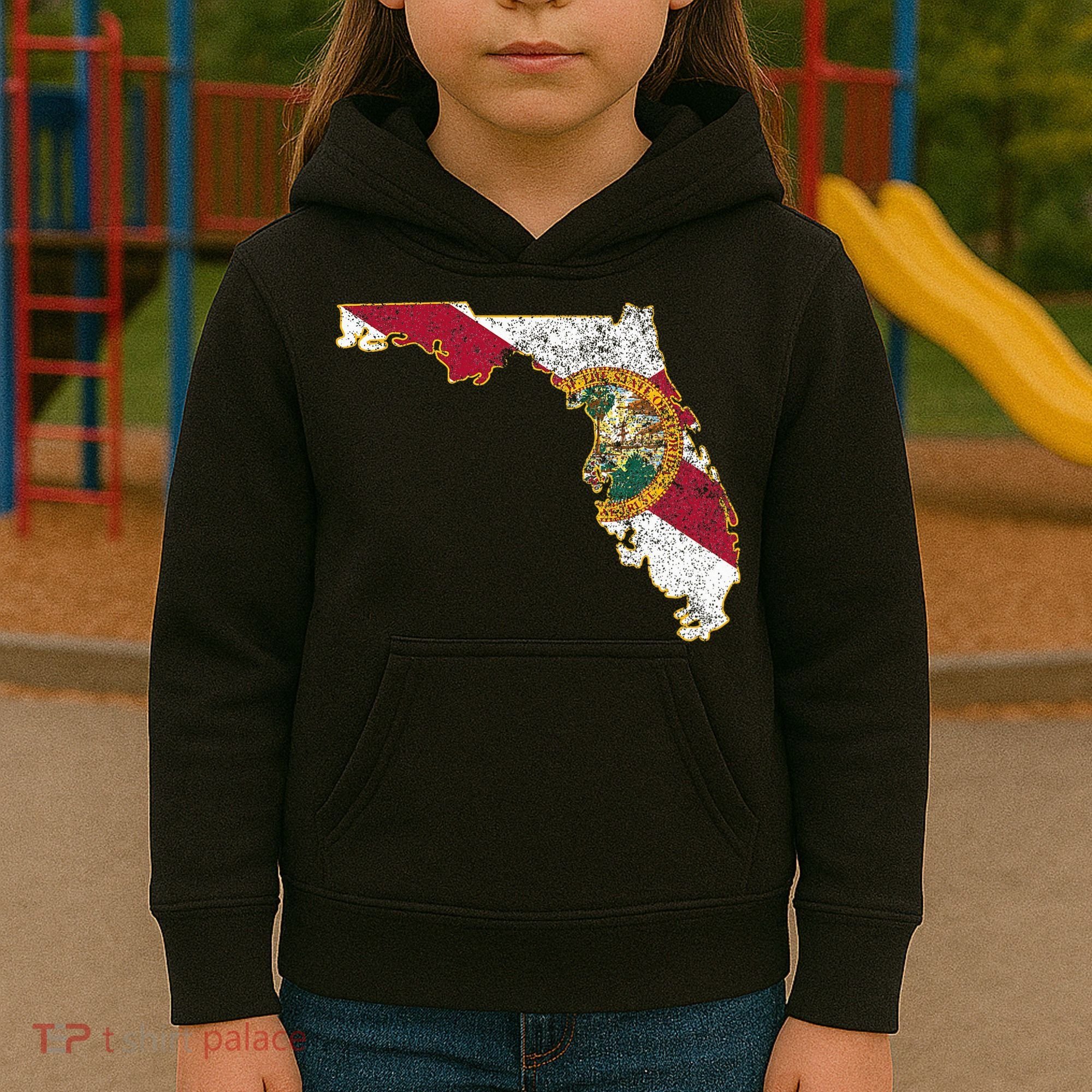 Florida State With Florida Shape Flag Kids Hoodie