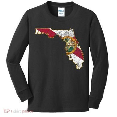 Florida State With Florida Shape Flag Kids Long Sleeve Shirt