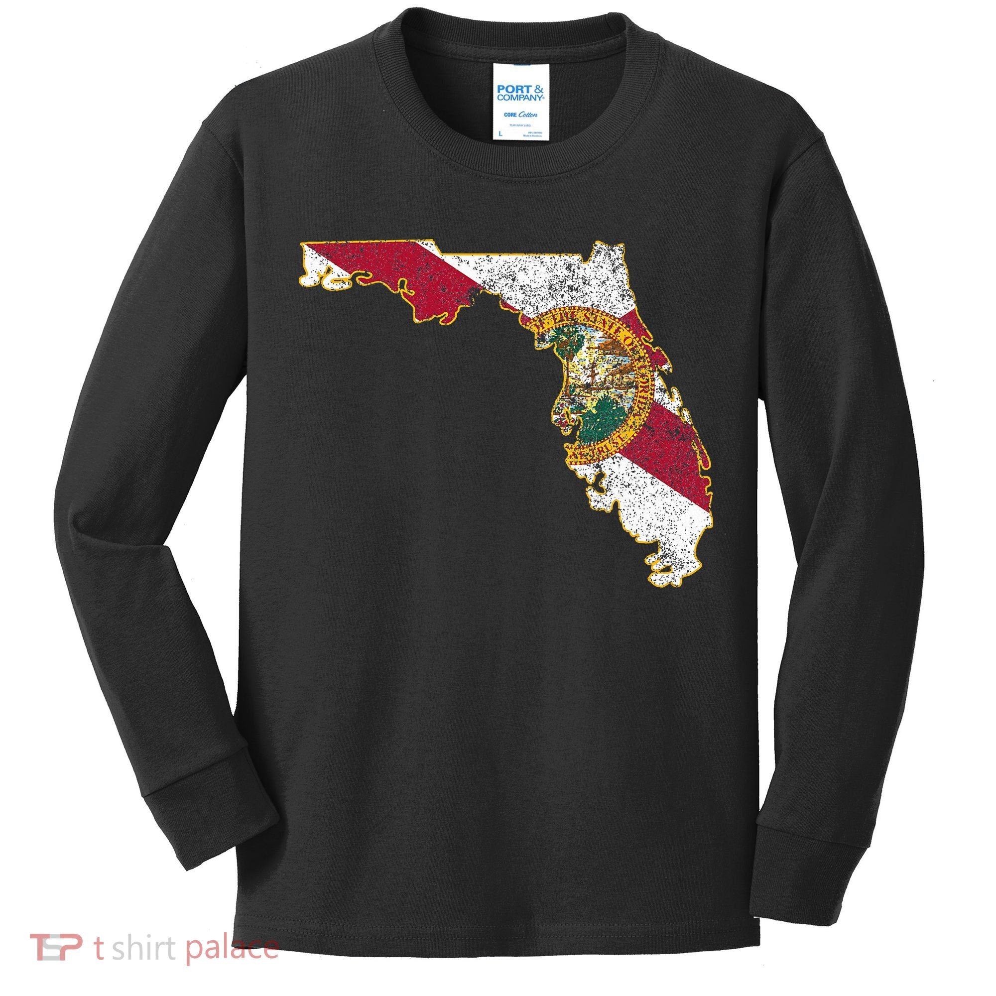 Florida State With Florida Shape Flag Kids Long Sleeve Shirt