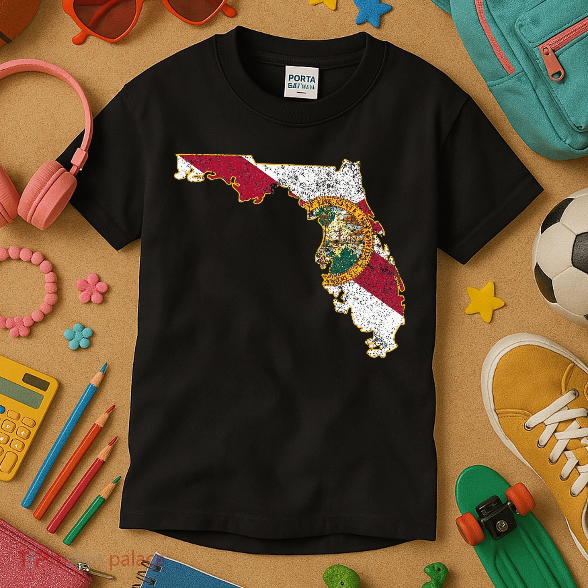 Florida State With Florida Shape Flag Kids T-Shirt