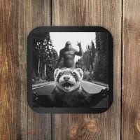Ferret Selfie With Bigfoot Funny Gifts For Women Coaster thumb 0