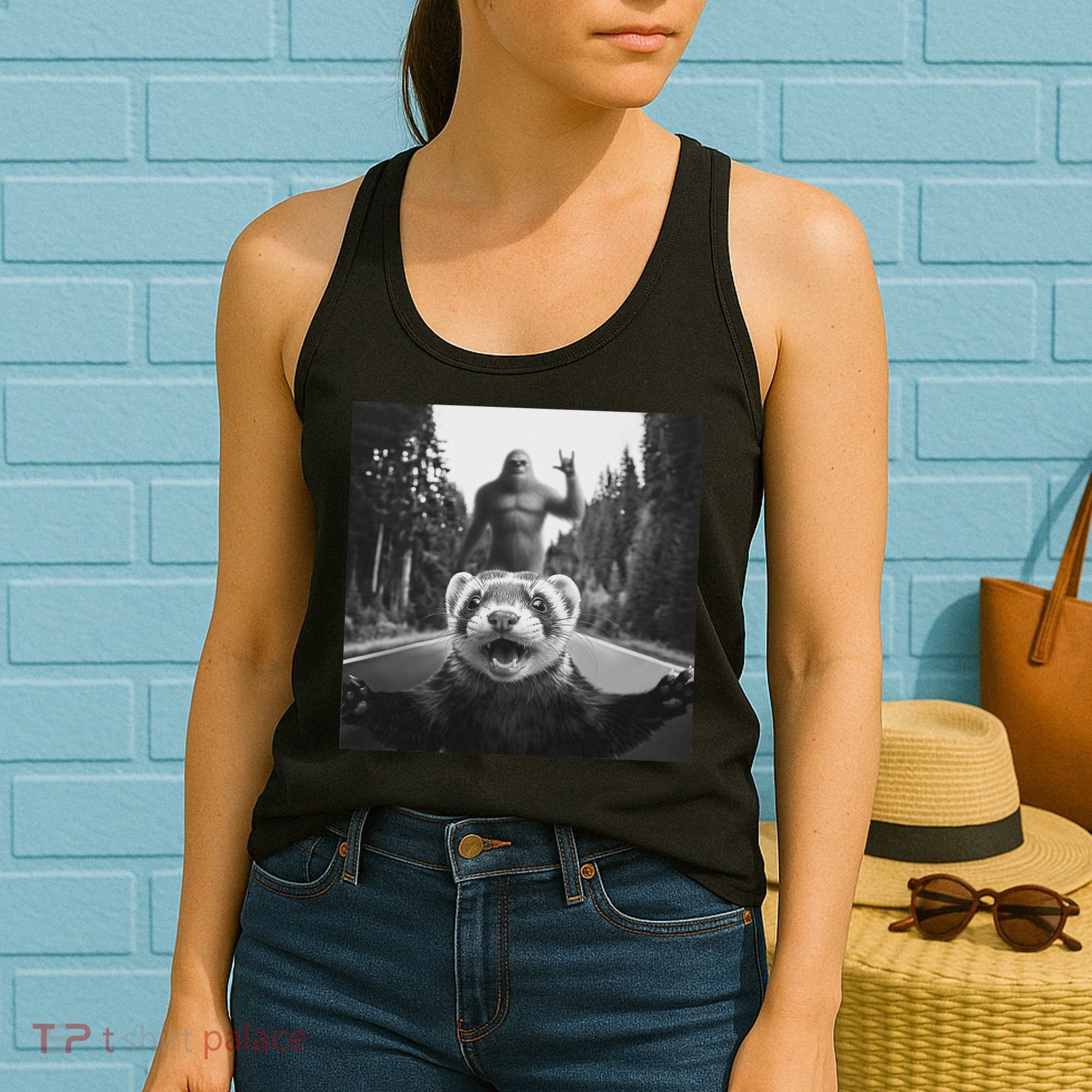 Ferret Selfie With Bigfoot Funny Gifts For Women Women's Tank Top