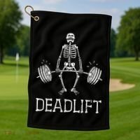 Funny Skeleton Weight Lifting Workout Golf Towel thumb 1
