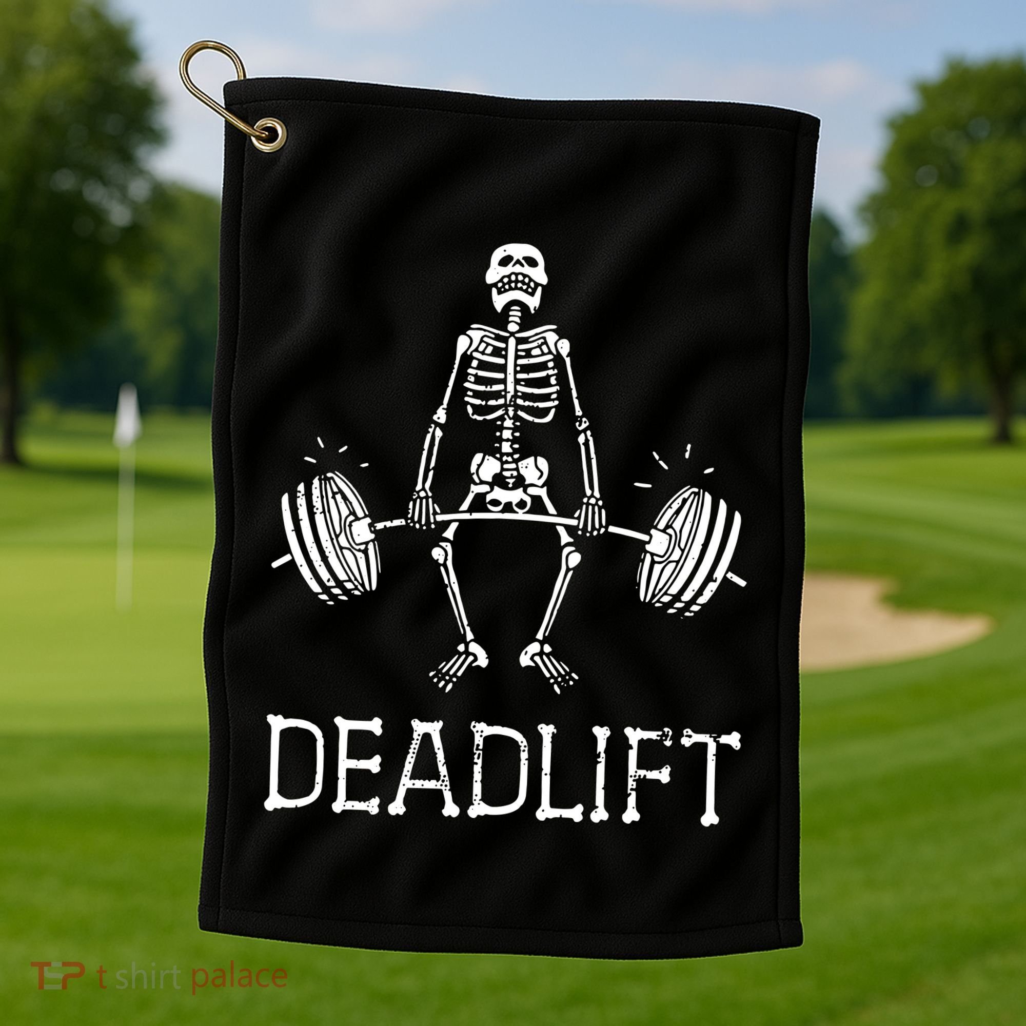 Funny Skeleton Weight Lifting Workout Golf Towel