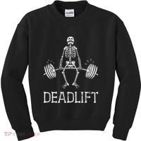 Funny Skeleton Weight Lifting Workout Kids Sweatshirt thumb 0