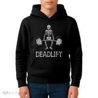 Funny Skeleton Weight Lifting Workout Kids Hoodie thumb 4