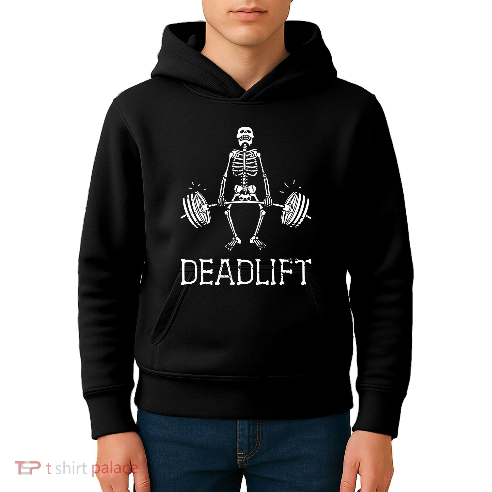 Funny Skeleton Weight Lifting Workout Kids Hoodie