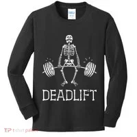 Funny Skeleton Weight Lifting Workout Kids Long Sleeve Shirt thumb 0