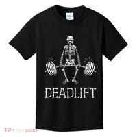 Funny Skeleton Weight Lifting Workout Kids T-Shirt thumb 0