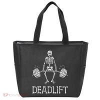 Funny Skeleton Weight Lifting Workout Tote Bag thumb 0
