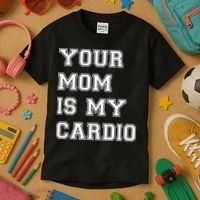 Funny Sarcastic Workout Tee Your Mom Is My Cardio Gift Kids T-Shirt thumb 3