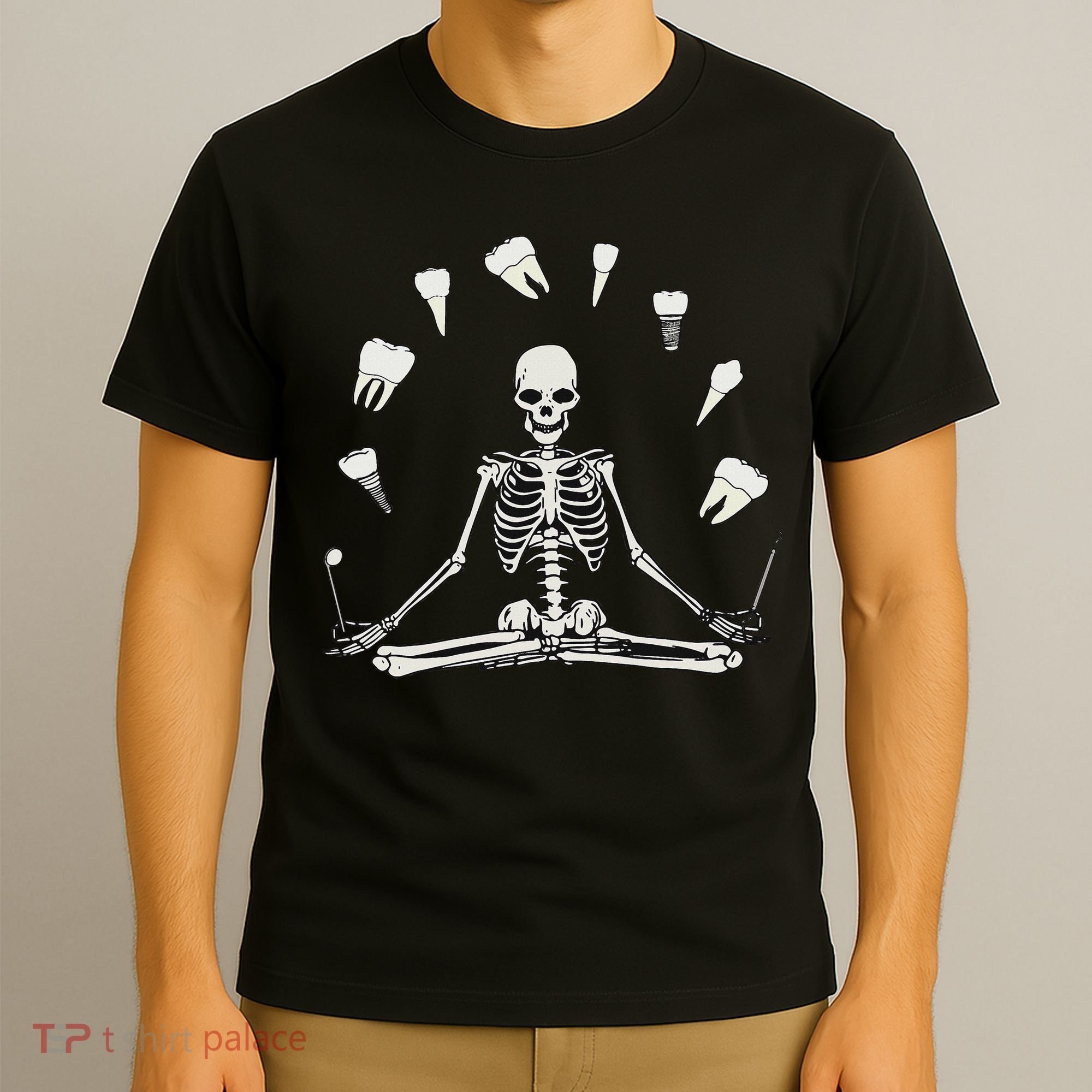 Funny Skeleton Yoga Dental Hygienist Tooth Dentist Halloween T-Shirt