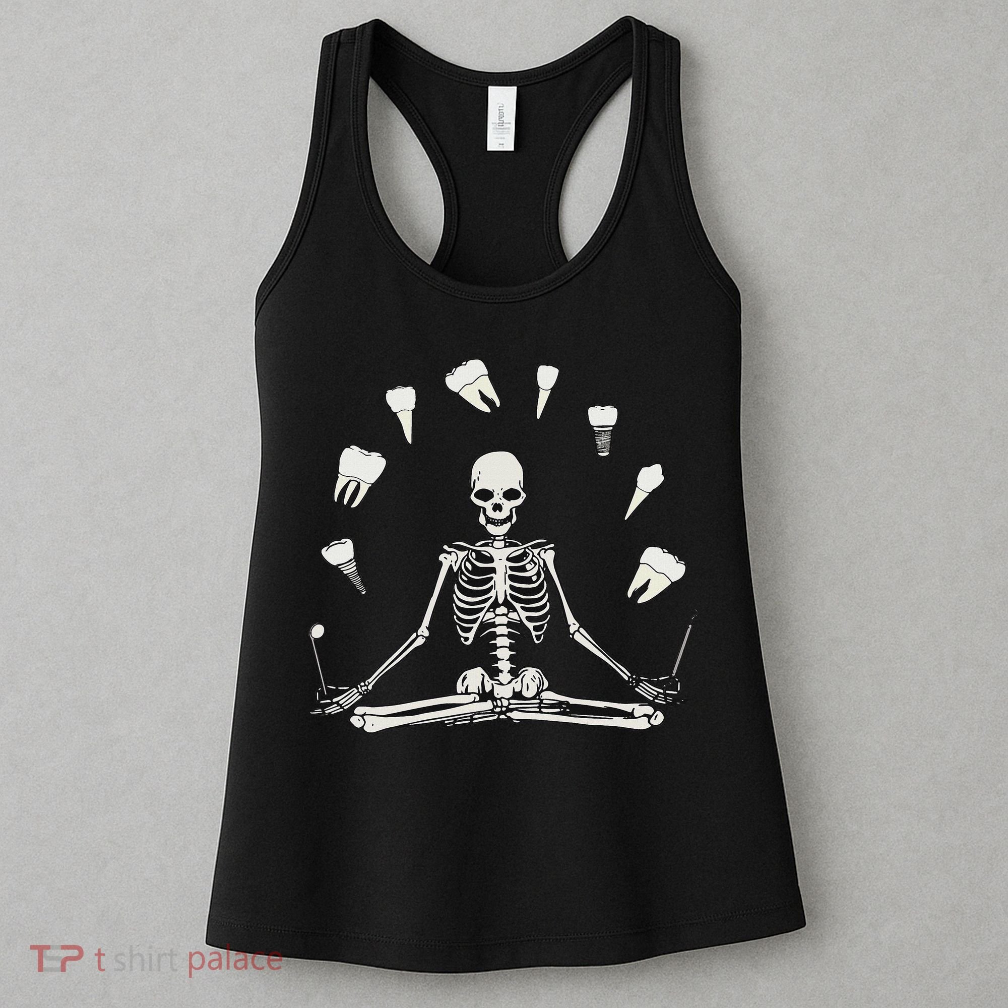 Funny Skeleton Yoga Dental Hygienist Tooth Dentist Halloween Women's Tank Top