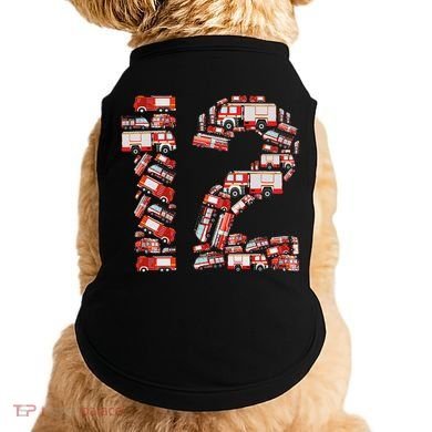 Fire Truck 12th Birthday  12 Years Old Firefighter Doggie Tank