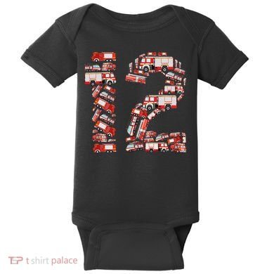 Fire Truck 12th Birthday  12 Years Old Firefighter Baby Bodysuit