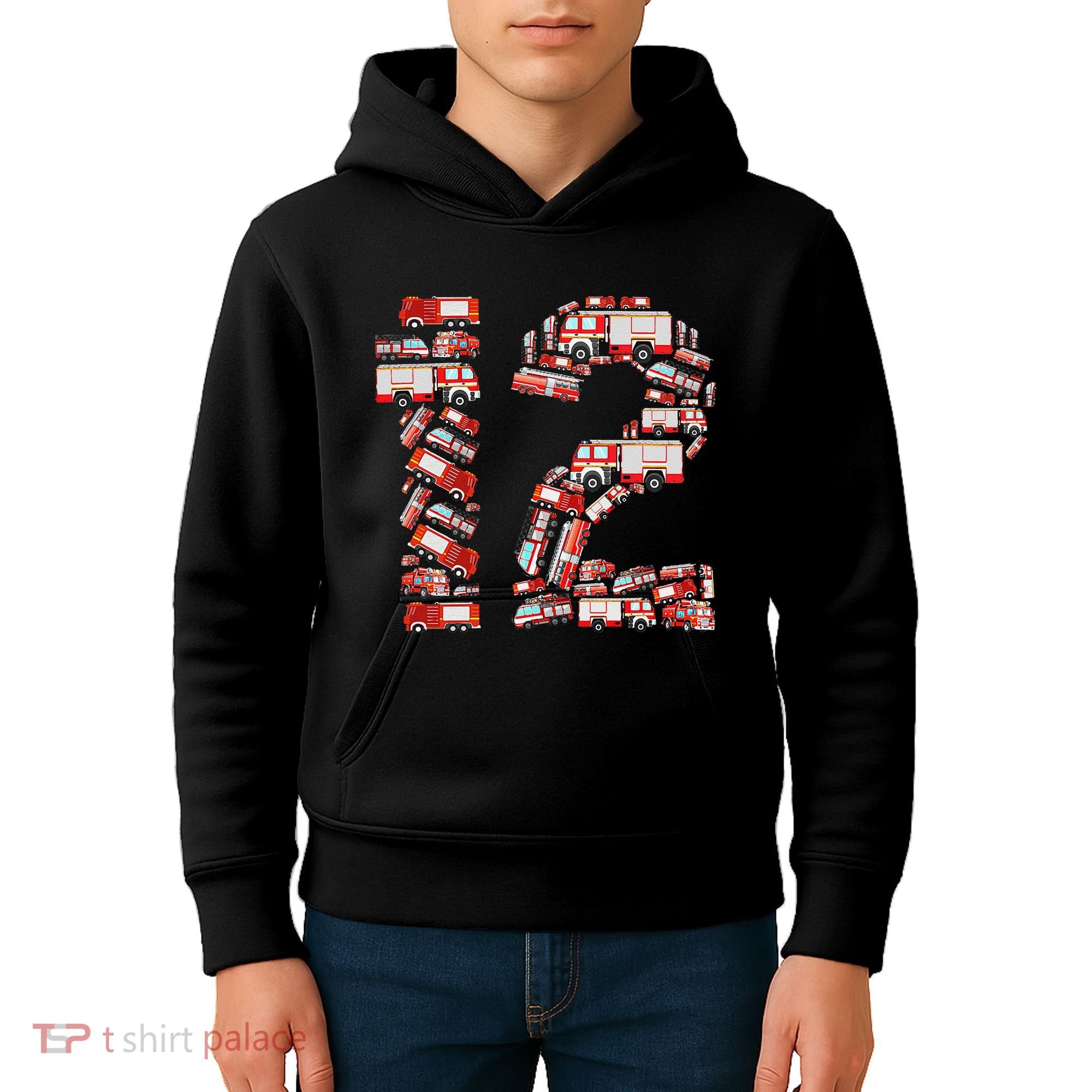 Fire Truck 12th Birthday  12 Years Old Firefighter Kids Hoodie