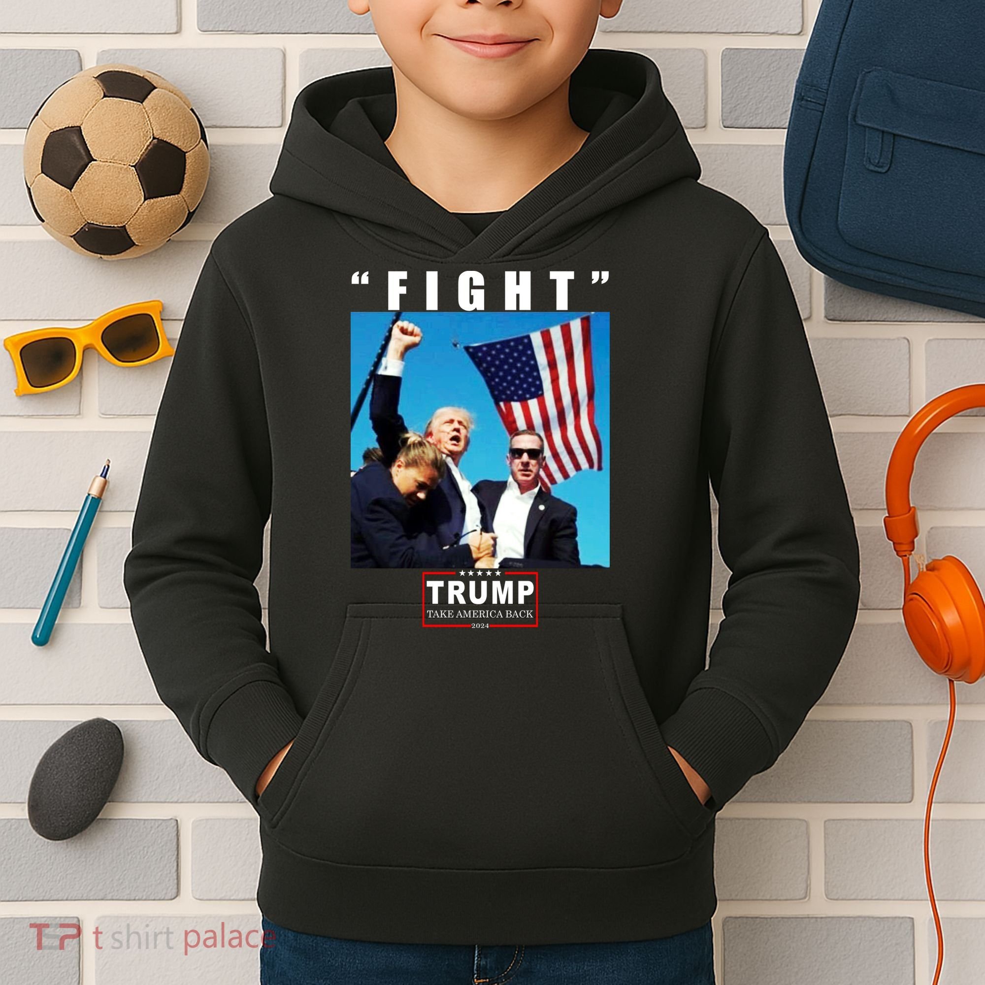 Fight Trump 2024 Take America Back Pennsylvania Rally Shooting Kids Hoodie