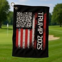 Funny Trump 2025 Qr 4547 Dancing Code Usa Flag We The Golf Towel thumb 1