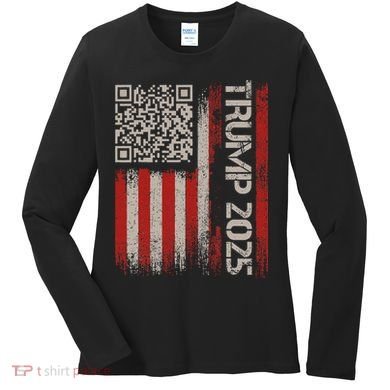 Funny Trump 2025 Qr 4547 Dancing Code Usa Flag We The Women's Long Sleeve Shirt