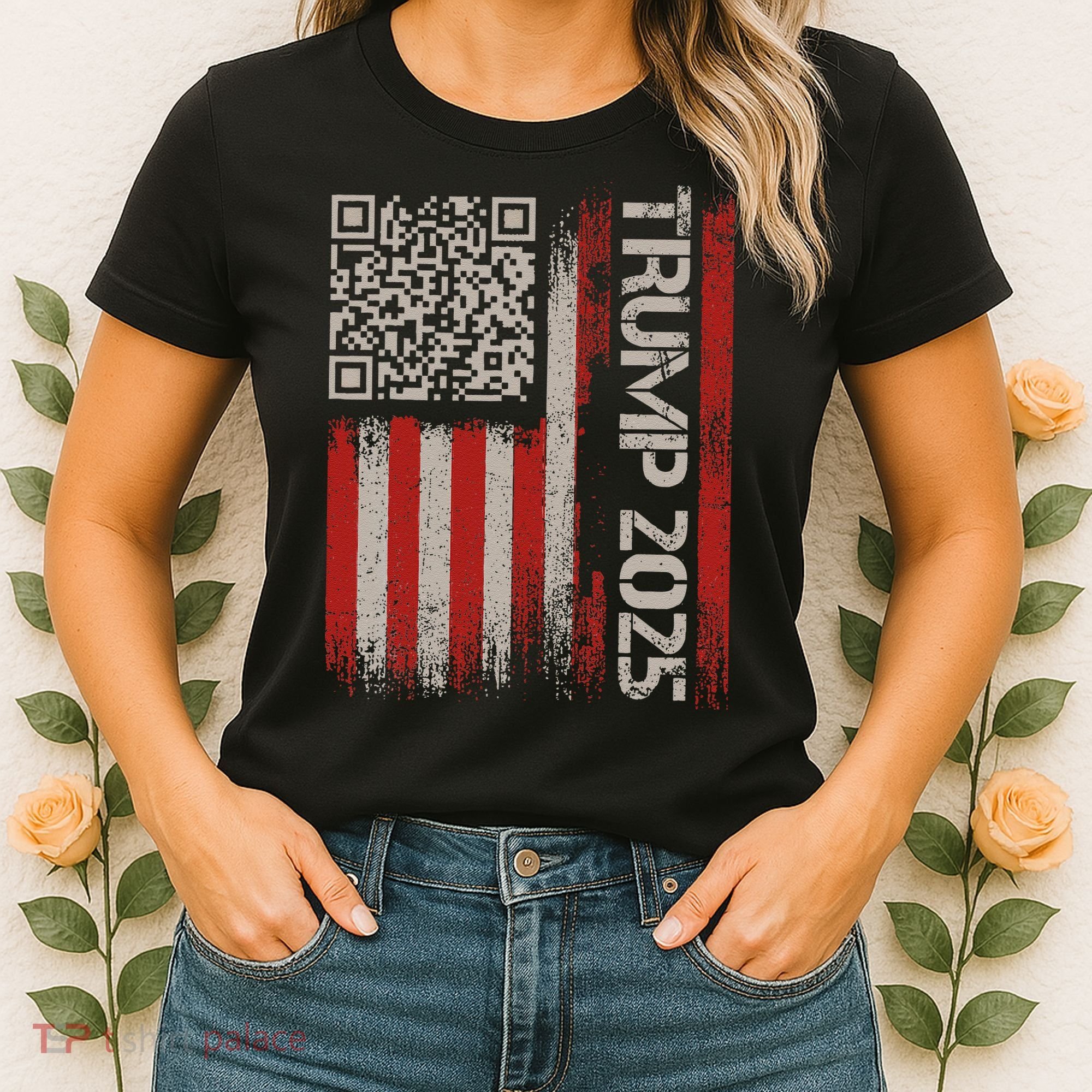 Funny Trump 2025 Qr 4547 Dancing Code Usa Flag We The Women's T-Shirt
