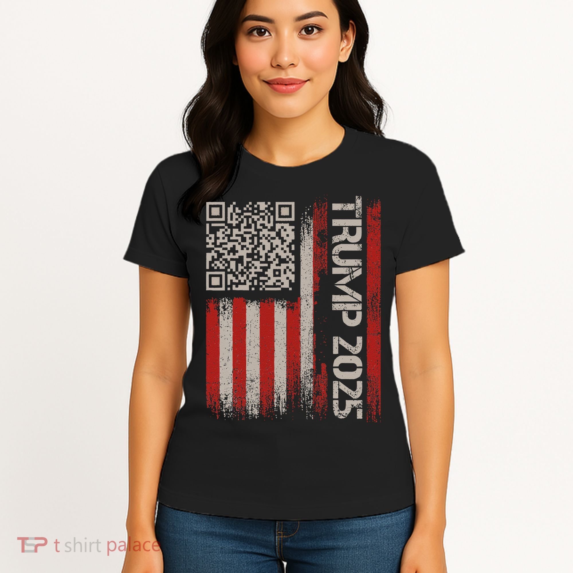 Funny Trump 2025 Qr 4547 Dancing Code Usa Flag We The Women's T-Shirt
