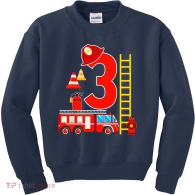 Fire Truck 3rd Birthday Boy 3 Year Old Firefighter Kids Sweatshirt