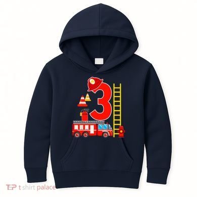 Fire Truck 3rd Birthday Boy 3 Year Old Firefighter Kids Hoodie