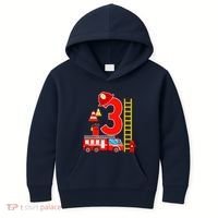 Fire Truck 3rd Birthday Boy 3 Year Old Firefighter Kids Hoodie thumb 0