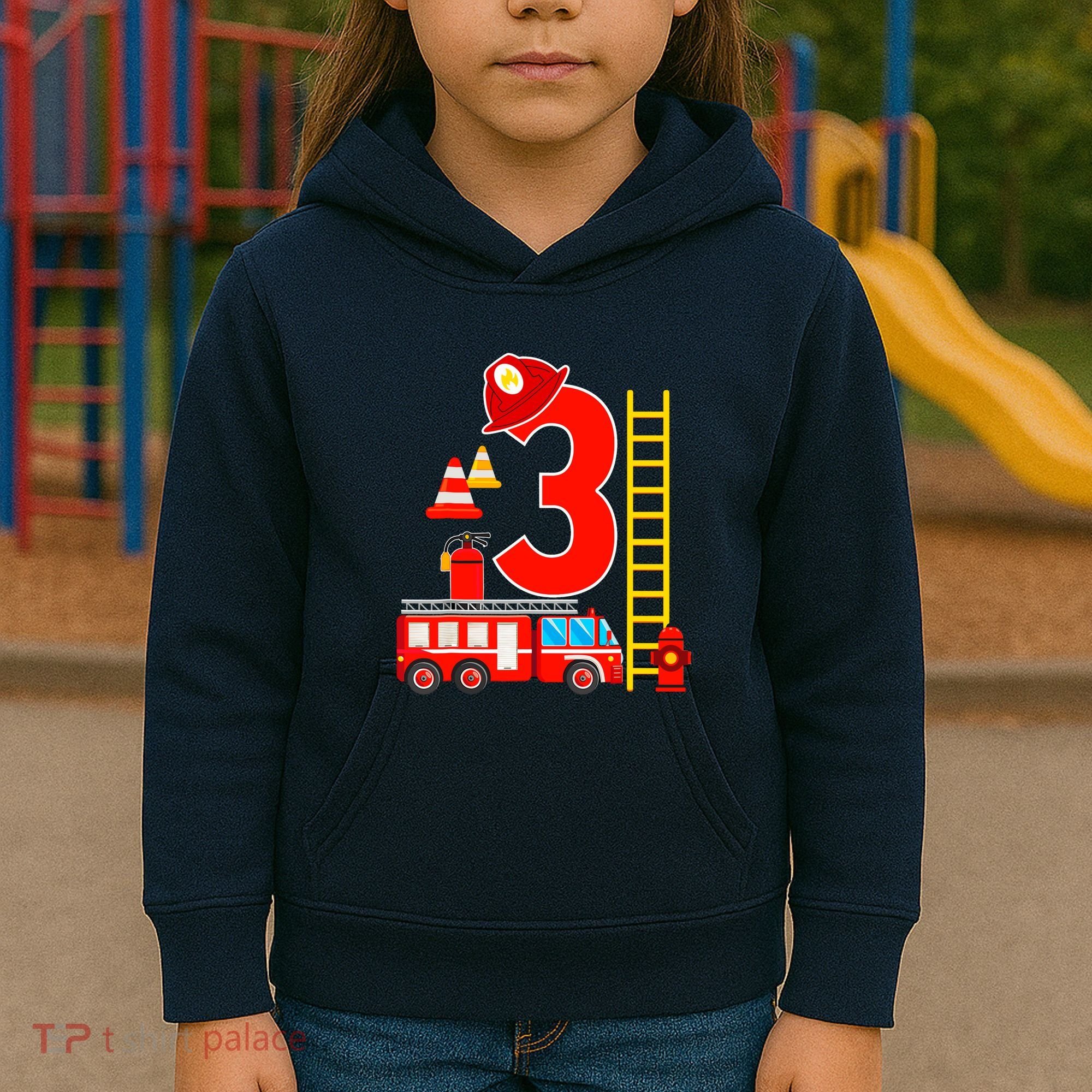 Fire Truck 3rd Birthday Boy 3 Year Old Firefighter Kids Hoodie
