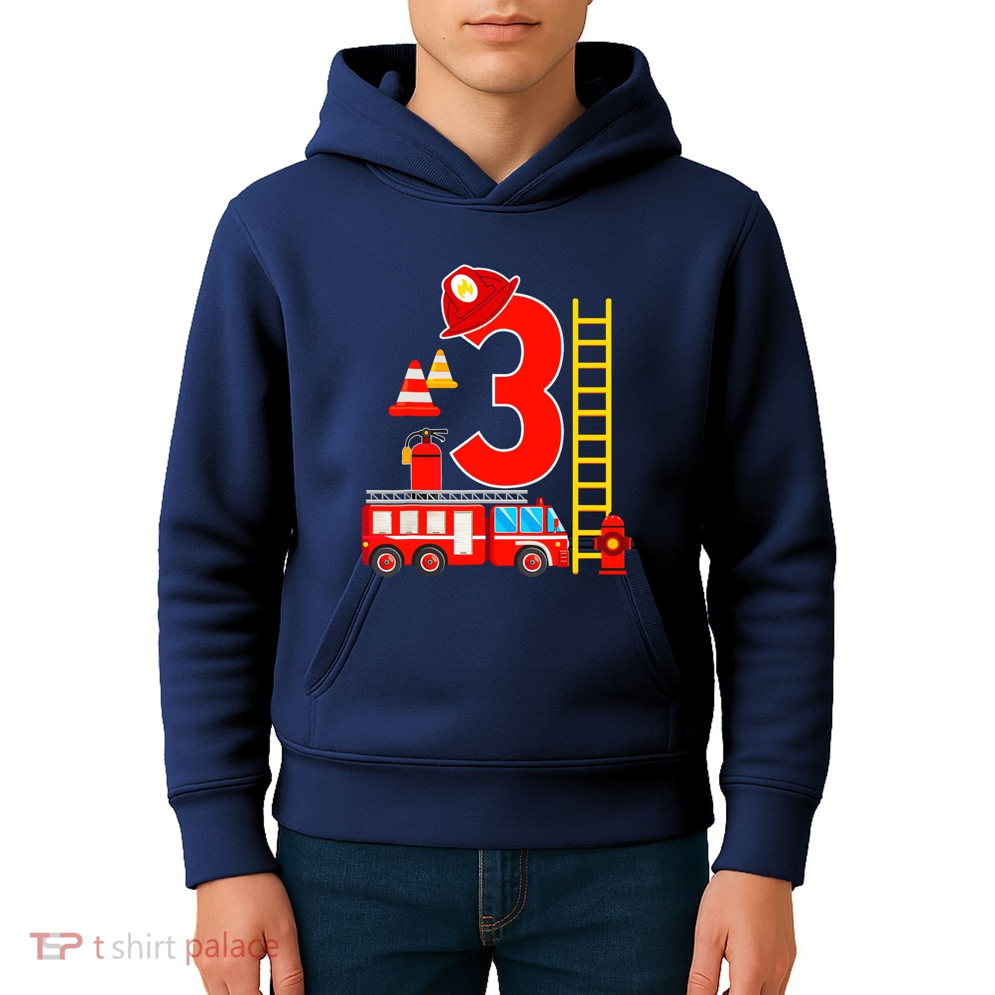 Fire Truck 3rd Birthday Boy 3 Year Old Firefighter Kids Hoodie