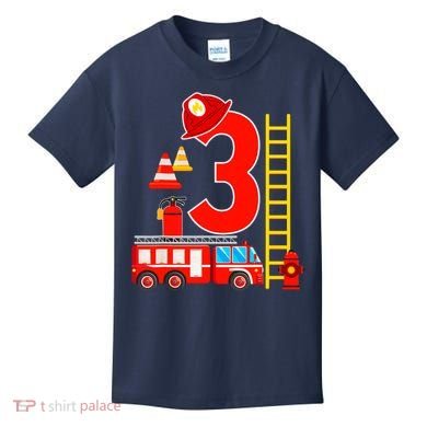 Fire Truck 3rd Birthday Boy 3 Year Old Firefighter Kids T-Shirt