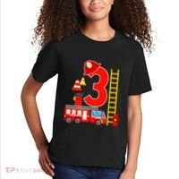 Fire Truck 3rd Birthday Boy 3 Year Old Firefighter Kids T-Shirt thumb 2
