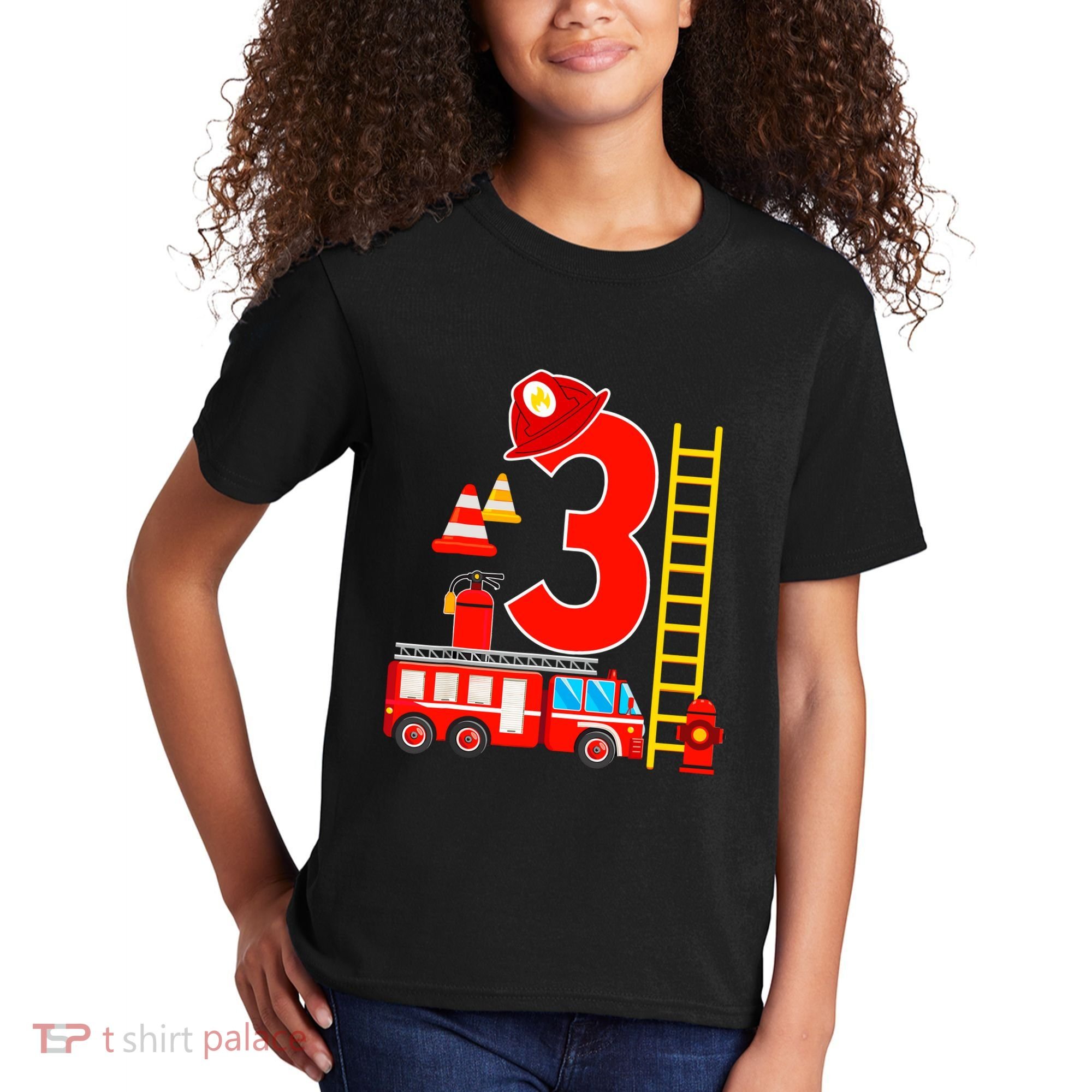Fire Truck 3rd Birthday Boy 3 Year Old Firefighter Kids T-Shirt