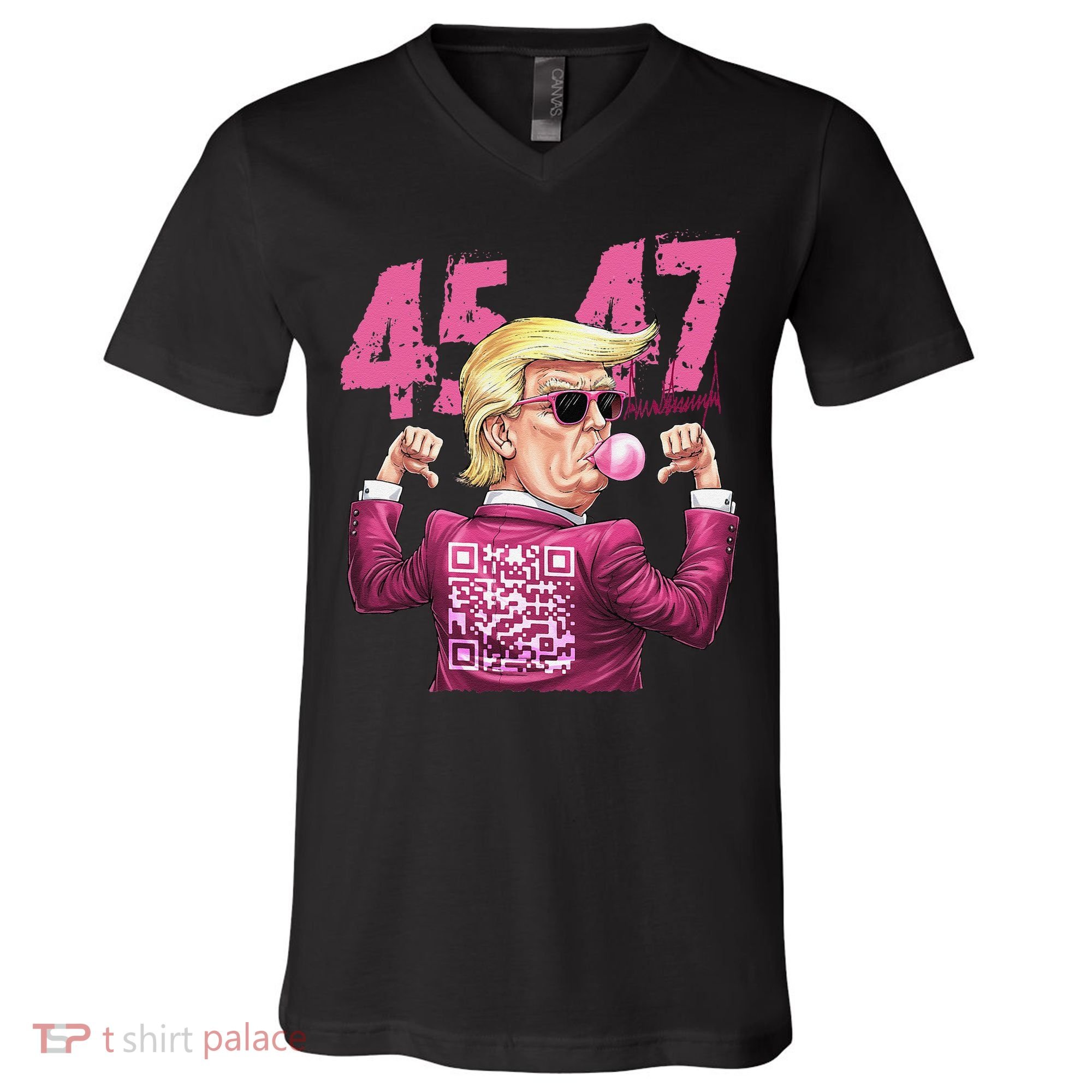 Funny Trump 45 47 Bubble Pin.K Qr Dancing Code V-Neck T-Shirt
