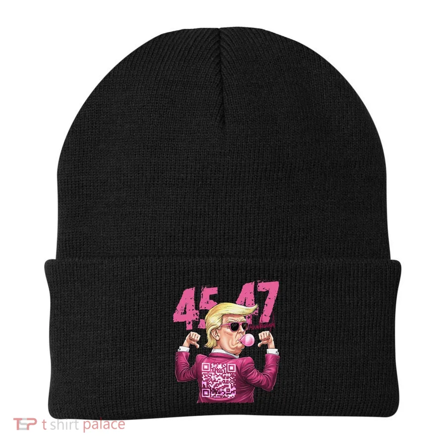Funny Trump 45 47 Bubble Pin.K Qr Dancing Code Beanie